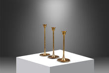 Load image into Gallery viewer, Set of Three ( 3 ) Mid-Century Modern Bauhaus Graduated Brass Tulip-Shaped Candlestick Holders, USA, c. 1960s-ABT Modern