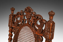 Load image into Gallery viewer, Set of Two ( 2 ) Antique 18th Century Jacobean Stuart Baroque Styled Hand-Carved Armchairs in Oak & Cane, England, c. 1890s-ABT Modern