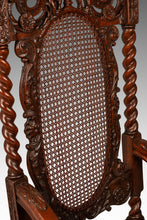 Load image into Gallery viewer, Set of Two ( 2 ) Antique 18th Century Jacobean Stuart Baroque Styled Hand-Carved Armchairs in Oak & Cane, England, c. 1890s-ABT Modern