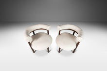 Load image into Gallery viewer, Set of Two ( 2 ) Barrel Back Lounge Chairs in Walnut & White Bouclé After Nanna Ditzel, USA, c. 1968-ABT Modern