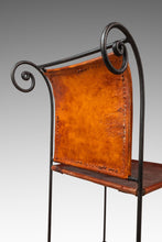 Load image into Gallery viewer, Set of Two (2) Counter Height Wrought Iron Spanish Hacienda Barstools with Hand-Worked Full Grain Leather, c. 1960s-ABT Modern