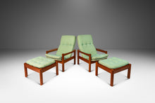 Load image into Gallery viewer, Set of Two ( 2 ) Danish Mid-Century Modern Lounge Chairs w/ Matching Ottomans in Solid Teak by Domino Møbler, Denmark, c. 1970's-ABT Modern