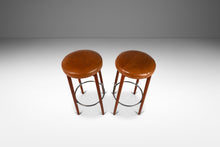 Load image into Gallery viewer, Set of Two (2) Danish Modern Barstools in Solid Teak & Leather by Hugo Frandsen for Spøttrup Mobler, Denmark, c. 1960's-ABT Modern