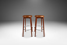Load image into Gallery viewer, Set of Two (2) Danish Modern Barstools in Solid Teak & Leather by Hugo Frandsen for Spøttrup Mobler, Denmark, c. 1960's-ABT Modern