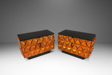 Load image into Gallery viewer, Set of Two (2) Futuristic Brutalist Italian Modern Sculptural Diamond Faced End Tables With Leather Tops, Italy, c. 1970s-ABT Modern