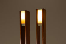 Load image into Gallery viewer, Set of Two (2) Mid-Century Modern 6 ft Freestanding Architectural Tower Floor Lamps in Oak After Frank Llyod Wright, USA, c. 1960s-ABT Modern