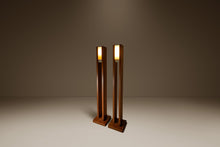 Load image into Gallery viewer, Set of Two (2) Mid-Century Modern 6 ft Freestanding Architectural Tower Floor Lamps in Oak After Frank Llyod Wright, USA, c. 1960s-ABT Modern