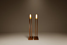Load image into Gallery viewer, Set of Two (2) Mid-Century Modern 6 ft Freestanding Architectural Tower Floor Lamps in Oak After Frank Llyod Wright, USA, c. 1960s-ABT Modern