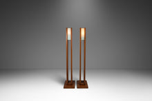 Load image into Gallery viewer, Set of Two (2) Mid-Century Modern 6 ft Freestanding Architectural Tower Floor Lamps in Oak After Frank Llyod Wright, USA, c. 1960s-ABT Modern