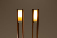 Load image into Gallery viewer, Set of Two (2) Mid-Century Modern 6 ft Freestanding Architectural Tower Floor Lamps in Oak After Frank Llyod Wright, USA, c. 1960s-ABT Modern