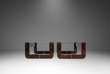 Load image into Gallery viewer, Set of Two (2) Mid-Century Modern Brutalist End Tables w/ Smoked Glass Tops in Jacaranda by Percival Lafer, Brazil, c. 1970s-ABT Modern