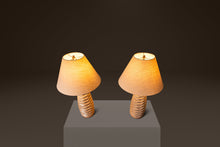 Load image into Gallery viewer, Set of Two (2) Mid-Century Modern Ceramic Table Lamps w/ Walnut Necks, USA, c. 1960's-ABT Modern