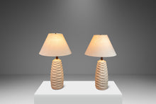 Load image into Gallery viewer, Set of Two (2) Mid-Century Modern Ceramic Table Lamps w/ Walnut Necks, USA, c. 1960's-ABT Modern