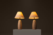 Load image into Gallery viewer, Set of Two (2) Mid-Century Modern Ceramic Table Lamps w/ Walnut Necks, USA, c. 1960's-ABT Modern