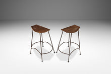 Load image into Gallery viewer, Set of Two (2) Mid-Century Modern Counter Height Wrought Iron Barstools in the Manner of Arthur Umanoff, USA, c. 1970's-ABT Modern