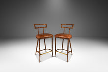 Load image into Gallery viewer, Set of Two (2) Mid Century Modern Substantial Campaign Bar Height Bar Stools by Maitland-Smith, c. 1980s-ABT Modern