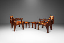 Load image into Gallery viewer, Set of Two ( 2 ) Mid-Century Modern Tooled Leather Sling / Safari Lounge Chairs w/ Ottomans by Angel Pazmino, Ecuador, c. 1960s-ABT Modern