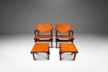 Load image into Gallery viewer, Set of Two ( 2 ) Mid-Century Modern Tooled Leather Sling / Safari Lounge Chairs w/ Ottomans by Angel Pazmino, Ecuador, c. 1960s-ABT Modern
