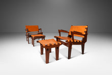 Load image into Gallery viewer, Set of Two ( 2 ) Mid-Century Modern Tooled Leather Sling / Safari Lounge Chairs w/ Ottomans by Angel Pazmino, Ecuador, c. 1960s-ABT Modern