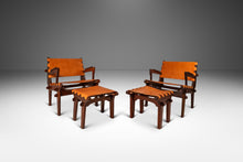 Load image into Gallery viewer, Set of Two ( 2 ) Mid-Century Modern Tooled Leather Sling / Safari Lounge Chairs w/ Ottomans by Angel Pazmino, Ecuador, c. 1960s-ABT Modern