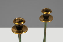 Load image into Gallery viewer, Set of Two (2) Mid-Century Post Modern Judaica Candlestick Holders in Brass and Acrylic Paint by Oppenheim, Israel, c. 1985-ABT Modern