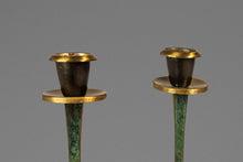 Load image into Gallery viewer, Set of Two (2) Mid-Century Post Modern Judaica Candlestick Holders in Brass and Acrylic Paint by Oppenheim, Israel, c. 1985-ABT Modern