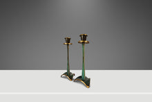 Load image into Gallery viewer, Set of Two (2) Mid-Century Post Modern Judaica Candlestick Holders in Brass and Acrylic Paint by Oppenheim, Israel, c. 1985-ABT Modern