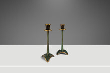Load image into Gallery viewer, Set of Two (2) Mid-Century Post Modern Judaica Candlestick Holders in Brass and Acrylic Paint by Oppenheim, Israel, c. 1985-ABT Modern
