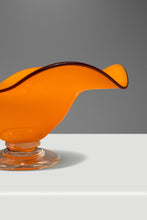 Load image into Gallery viewer, Set of Two (2) Teleflora Blown Art Glass Serving Bowls in Vibrant Orange & Clear Pedestal Bases, USA, c. 1970s-ABT Modern