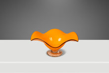 Load image into Gallery viewer, Set of Two (2) Teleflora Blown Art Glass Serving Bowls in Vibrant Orange & Clear Pedestal Bases, USA, c. 1970s-ABT Modern