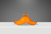 Load image into Gallery viewer, Set of Two (2) Teleflora Blown Art Glass Serving Bowls in Vibrant Orange & Clear Pedestal Bases, USA, c. 1970s-ABT Modern