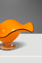 Load image into Gallery viewer, Set of Two (2) Teleflora Blown Art Glass Serving Bowls in Vibrant Orange & Clear Pedestal Bases, USA, c. 1970s-ABT Modern