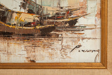 Load image into Gallery viewer, Signed Framed Mid-Century Modern "Junks at Sea" Oil Painting by P. Wong, USA, c. 1970's-ABT Modern