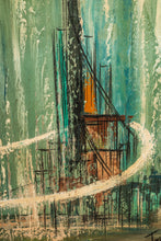 Load image into Gallery viewer, Signed Mid-Century Modern Abstract Surrealism Cityscape Oil on Canvas Painting (Framed), USA, c. 1950's-ABT Modern