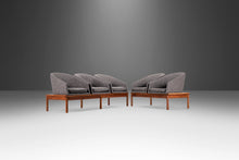 Load image into Gallery viewer, Three (3) Seat & Two (2) Three (3) Seat & Two (2) Seat Modular Benches in Walnut & New Charcoal Tweed Attributed to Arthur Umanoff, USA, c. 1960'sSeat Modular Benches in Walnut & New Charcoal Tweed Attributed to Arthur Umanoff, USA, c. 1960's-ABT Modern