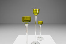 Load image into Gallery viewer, Title: Set of Four (4) Italian Modern Elongated Blown Glass Two-Tone Candlestick Holders (Varying Sized), Italy, c. 1970's-ABT Modern