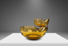Load image into Gallery viewer, Vintage Mid-Century Modern Hand-Crafted Amber Glass Chips & Dip Serving Bowls, USA, c. 1960's-ABT Modern
