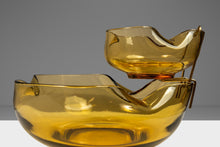 Load image into Gallery viewer, Vintage Mid-Century Modern Hand-Crafted Amber Glass Chips & Dip Serving Bowls, USA, c. 1960's-ABT Modern