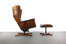 Load image into Gallery viewer, Wingback Mr. Chair by Mulhauser for Plycraft Lounge Chair and Ottoman in Brown Leather-ABT Modern