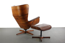 Load image into Gallery viewer, Wingback Mr. Chair by Mulhauser for Plycraft Lounge Chair and Ottoman in Brown Leather-ABT Modern
