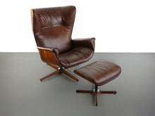 Load image into Gallery viewer, Wingback Mr. Chair by Mulhauser for Plycraft Lounge Chair and Ottoman in Brown Leather-ABT Modern