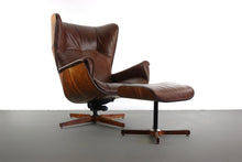 Load image into Gallery viewer, Wingback Mr. Chair by Mulhauser for Plycraft Lounge Chair and Ottoman in Brown Leather-ABT Modern