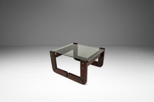 Load image into Gallery viewer, Set of Two (2) Mid-Century Modern Brutalist End Tables w/ Smoked Glass Tops in Jacaranda by Percival Lafer, Brazil, c. 1970s