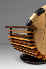 Load image into Gallery viewer, Set of Two (2) Art Deco Organic Modern "Luxor" Armchair / Lounge Chairs in Leather, Spruce & Palmwood by Pacific Green, Australia, c. 2000s