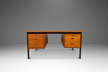 Load image into Gallery viewer, Mid-Century Modern Executive Desk in Oak & Steel w/ Leather Top Attributed to Herbert Hirche for Holzäpfel, Germany, c. 1960s-ABT Modern