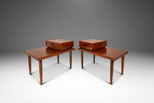 Load image into Gallery viewer, Set of Two (2) Mid-Century Modern "Step" End Tables in Walnut w/ Storage Drawers by American of Martinsville, USA, c. 1960s