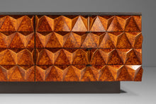 Load image into Gallery viewer, Rare Brutalist Space Age Sculptural Diamond Faced 8-Drawer Dresser / Sideboard w/ Leather Top, Italy, c. 1970s