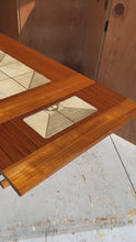 Load and play video in Gallery viewer, Danish Modern Dropleaf Dining Table in Teak w/ Tile Inlay by Poul H. Poulsen for Gangsø Møbler, Denmark, c. 1970s