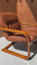 Load and play video in Gallery viewer, Scandinavian Modern Bentwood Lounge Chair in Original Cognac Leather & Beech Attributed to Ingmar Relling for Westnofa, Norway, c. 1970s