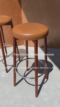 Load and play video in Gallery viewer, Set of Two (2) Danish Modern Barstools in Solid Teak & Leather by Hugo Frandsen for Spøttrup Mobler, Denmark, c. 1960's
